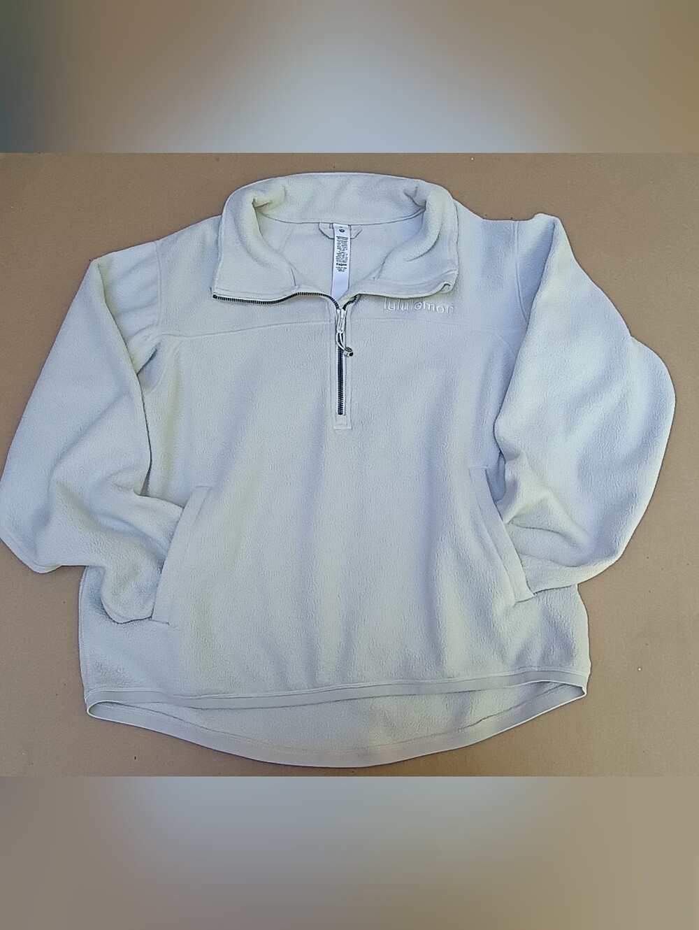 Lululemon Oversized Half-Zip Fleece Pullover in Off White Spell out- size 10